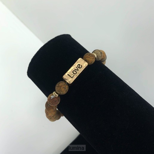 Armband natuursteen love lichtbruin