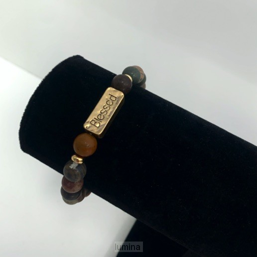 Armband natuursteen blessed donkerbruin