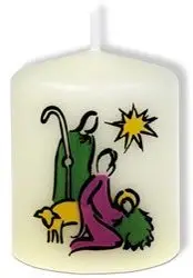 Stompkaarsje 6,5cm Kerststal gekleurd