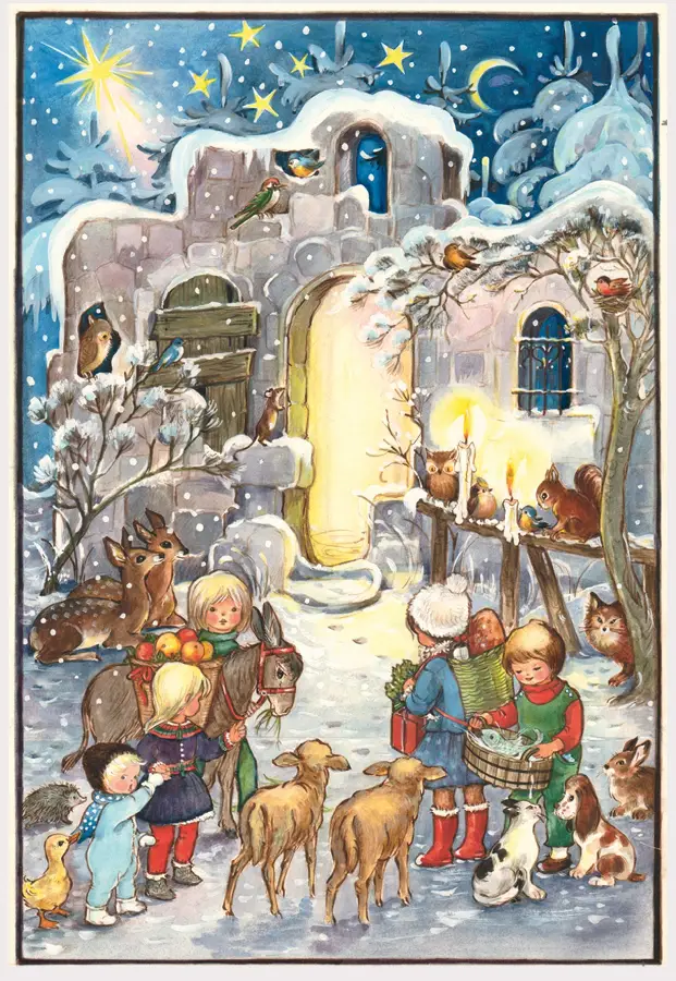 Adventscalendar Kids in front of house 2