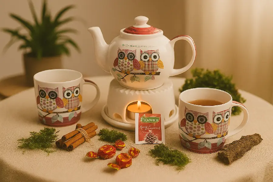 Theepot uil en 2 mokken God houdt van je